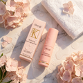 VerveSkin hydrating balm stick with hydrangea flowers on marble surface
